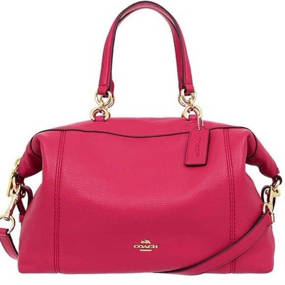 Coach Red Leather Pebbled Satchel Bag with Gold Hardware - Picture 1 of 16
